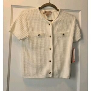 French Connection Cream Cardigan & Skirt Set XS 100% Polyester Button Accents